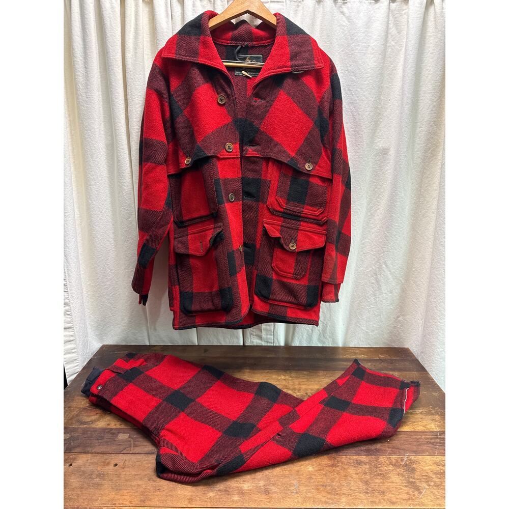 White Stag Westwools 100% Wool Hunting Jacket & Pants 32 x 29 Red & Black Plaid